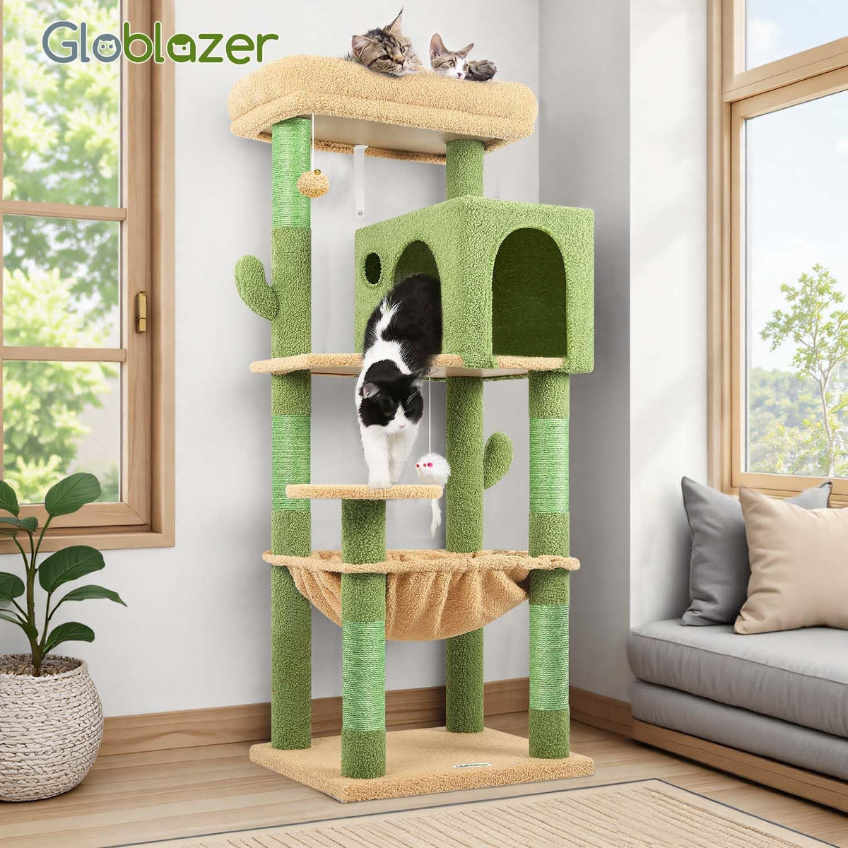 Globlazer Cactus Cat Tree Tower with Scratching Post for Indoor Cats, F53