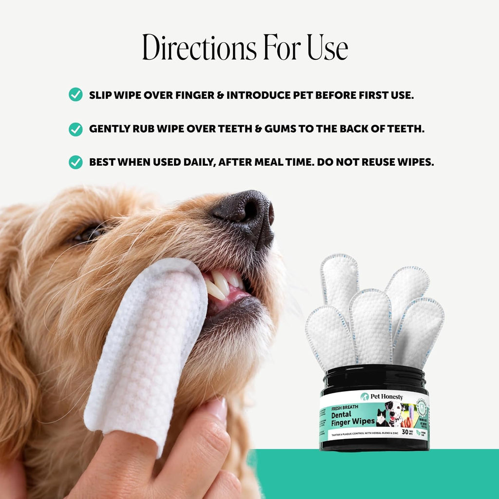 Pet Honesty Vet Recommended Cat & Dog Dental Wipes with Zinc, 30 ct