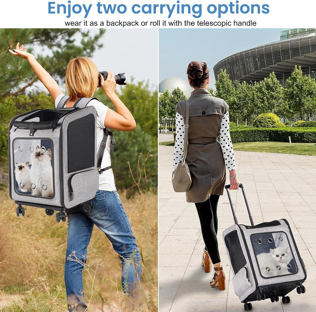 Extra Large Cat Backpack Carrier with Wheels for Cats Under 30 Lbs