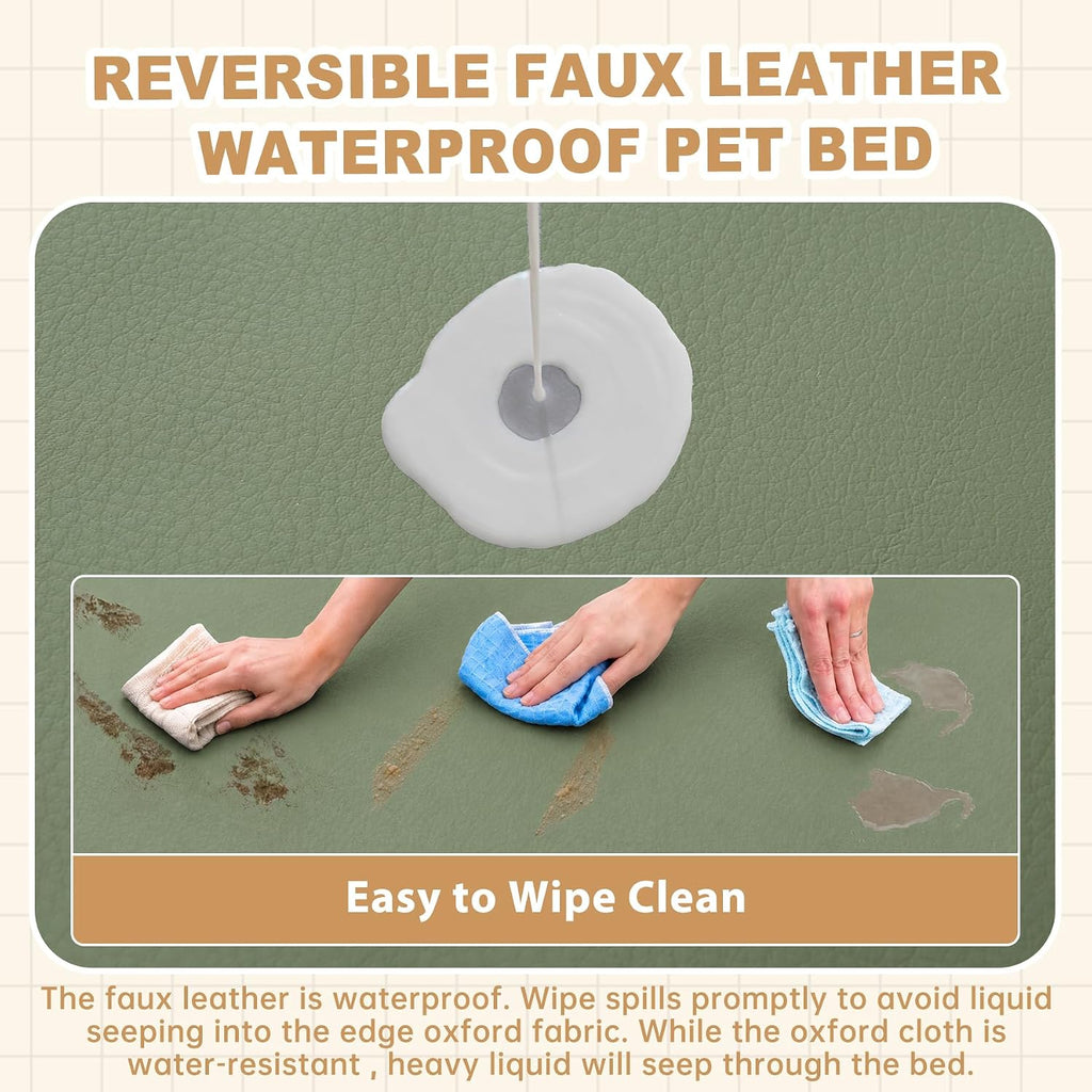 XXL Dog Bed Waterproof Washable, Wipeable Leather Large Crate Pad 48" Green