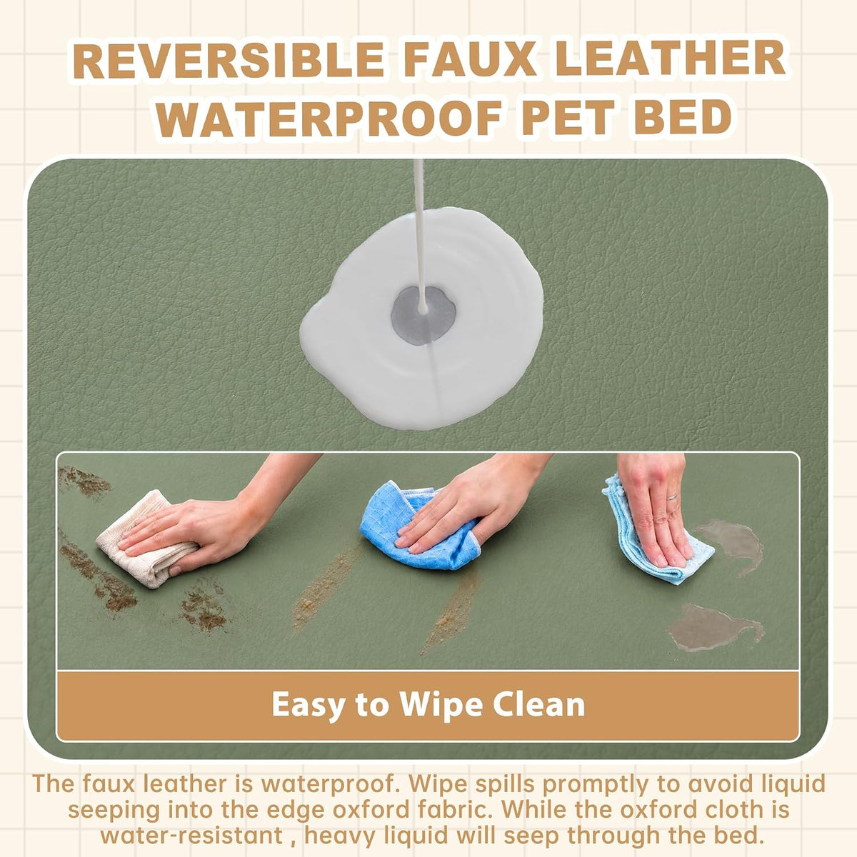 XXL Dog Bed Waterproof Washable, Wipeable Leather Large Crate Pad 48" Green