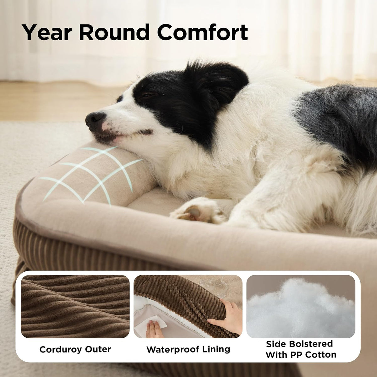 Bedsure XLPro 360°Oval Bolster Orthopedic Dog Beds Large Sized Dog,45"Brown