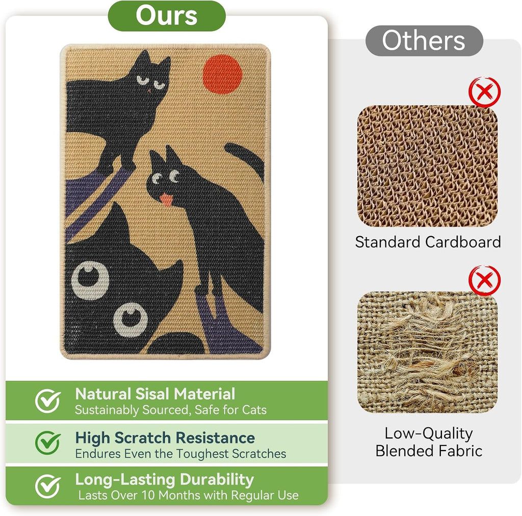 3-in-1 Sisal Cat Scratcher Mat Floor & Wall Cat Scratching Pad 23.6x15.7''