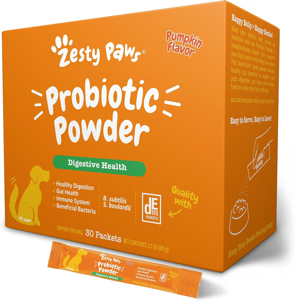 Zesty Paws Probiotics for Dogs - Powder Meal Topper for Dogs, Pumpkin 30 ct