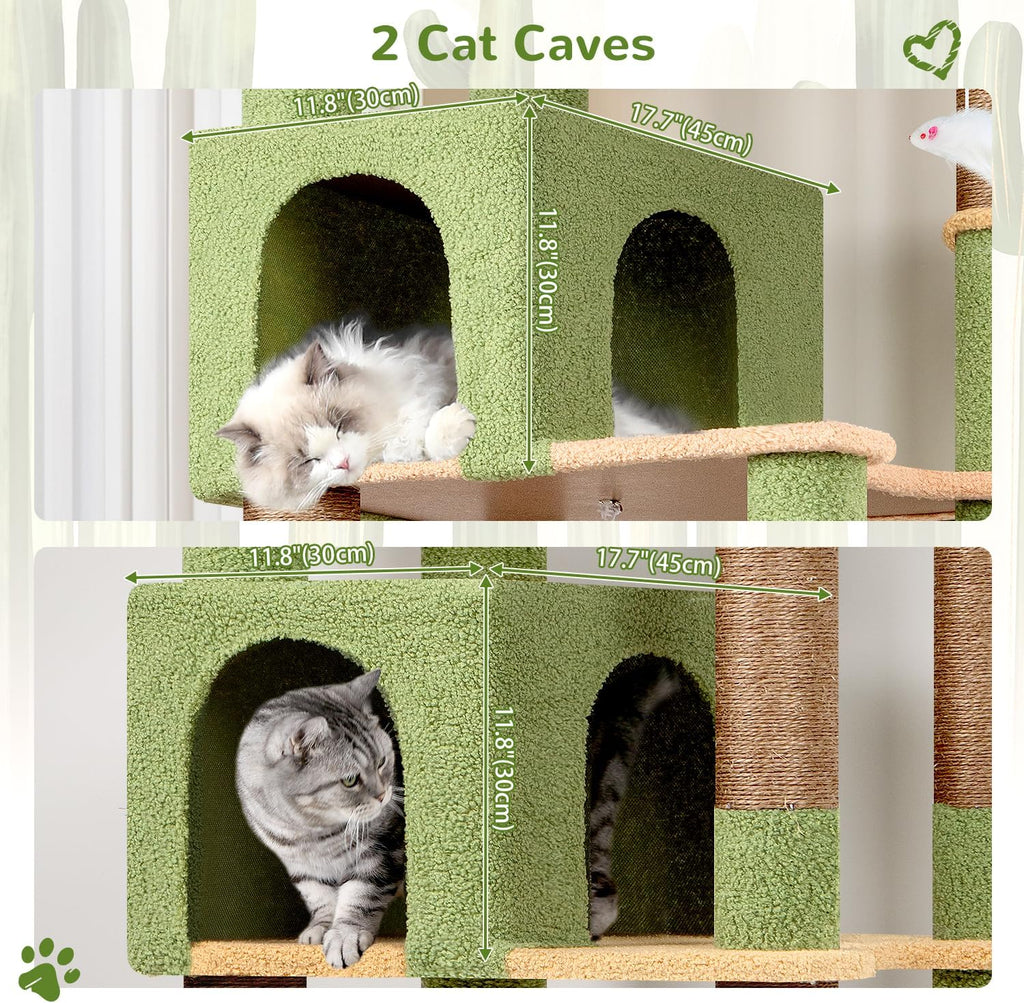 Globlazer Sturdy Extra Large Cactus Cat Tower for Indoor Cats, S81C, Green