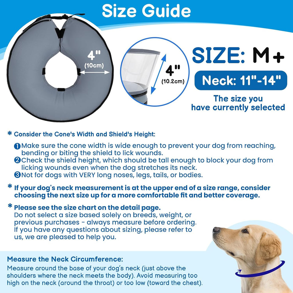 BARKLESS Dog Donut Cone for Medium Dogs with Transparent Shield Inflatable