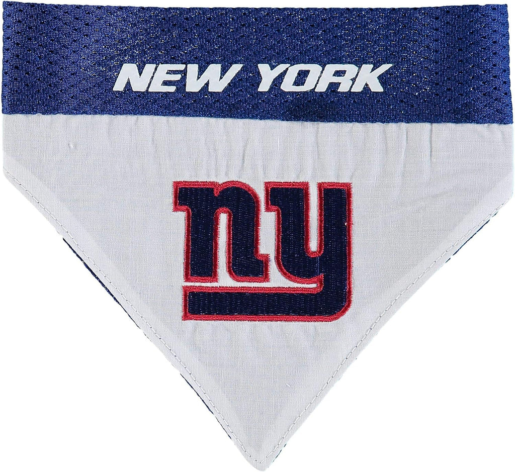 NFL DOG BANDANA - NEW YORK GIANTS REVERSIBLE PET BANDANA. 2 Sided Sports Bandana with a PREMIUM Embroidery TEAM LOGO, Small/Medium. - 2 Sizes & 32 NFL Teams available
