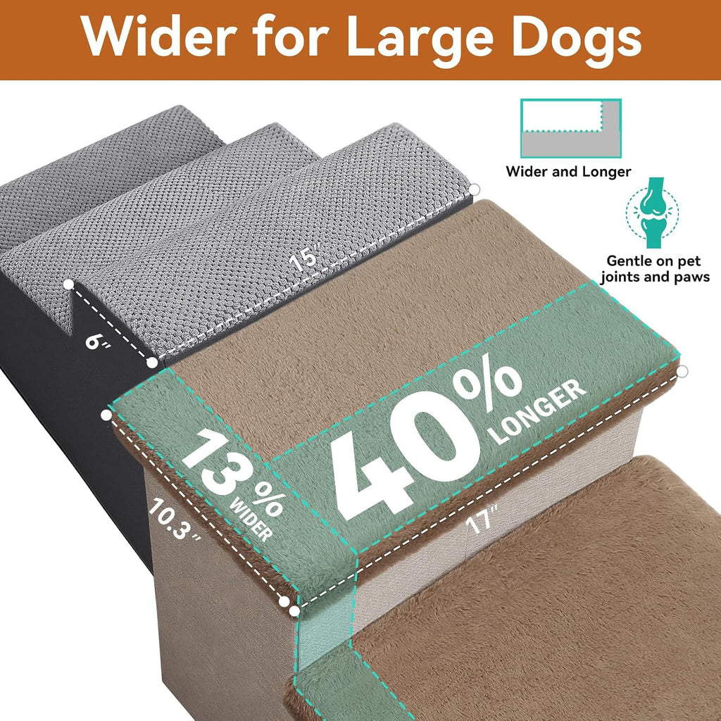 Zerbuger Dog Stairs with Storage Khaki Furry Lids 3 Steps Dog Ramp no Condo