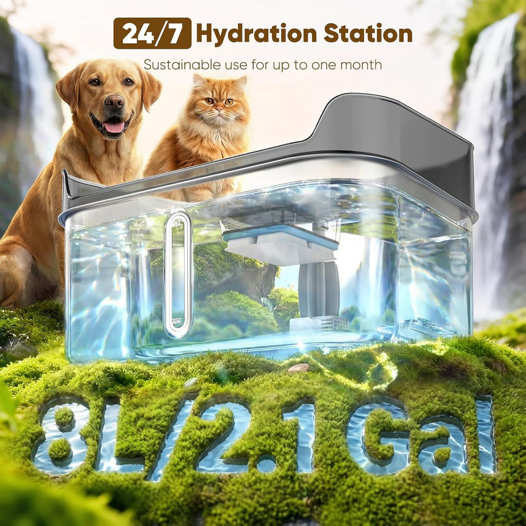 No Spill Dog Water Fountain Stainless Steel, Large 8L/2.1Gal with 4 Filters