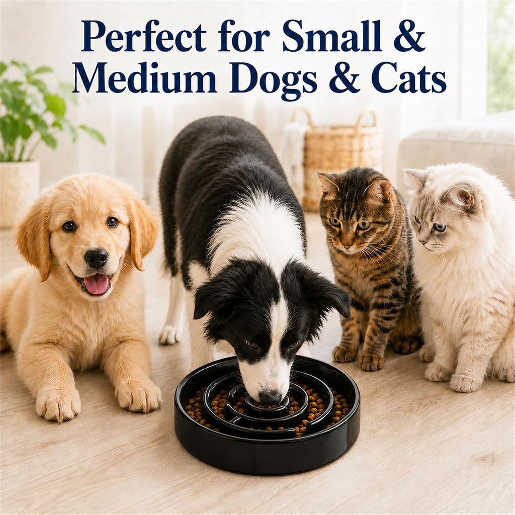 Ceramic Slow Feeder Dog Bowl, 1.5 Cup Puzzle Dish for Small Medium Dogs