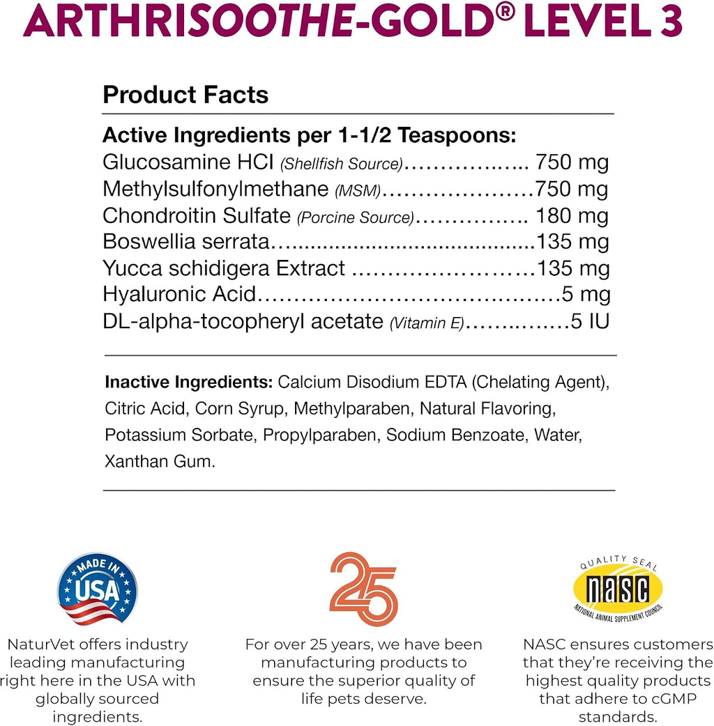 NaturVet ArthriSoothe-Gold Level 3 Advanced Joint Care for Dogs - 32 oz