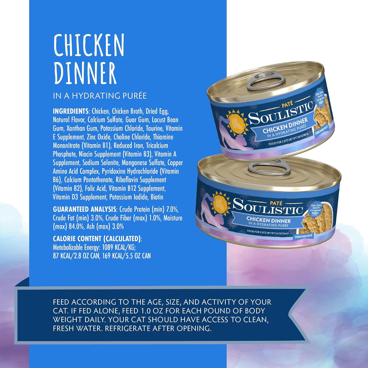 Soulistic Paté Wet Cat Food, Chicken Dinner in a Hydrating Purée, 5.5oz Can, Pack of 8