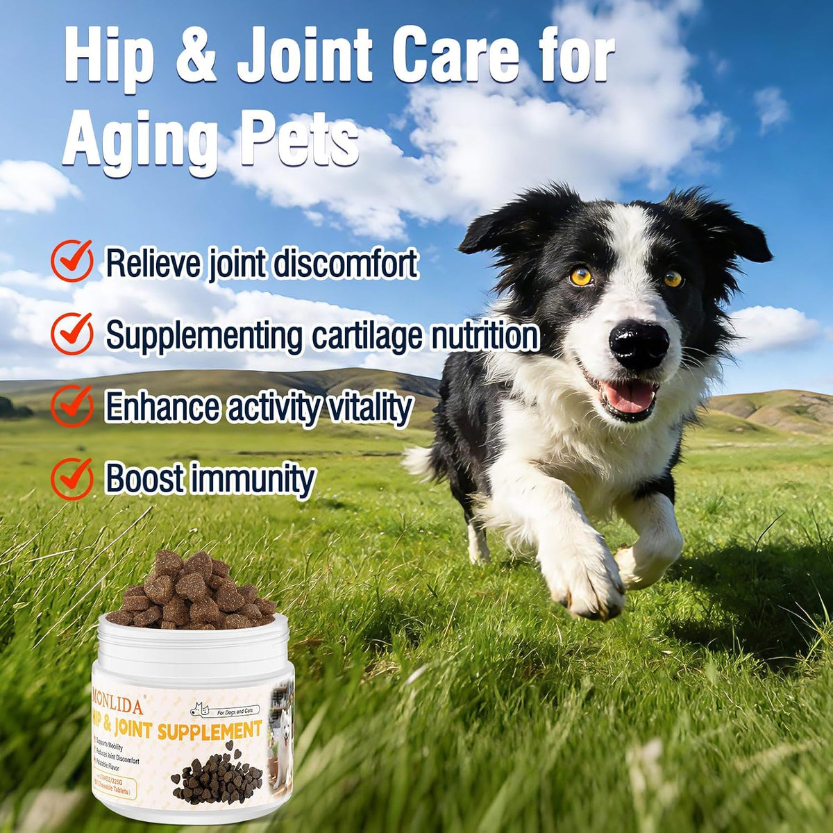 Hip & Joint Health Supplement for Dogs and Cats（150 Chews）,Contains Glucosamine, Plus Chondroitin and MSM, Supports Healthy Joints, for All Breeds and Sizes
