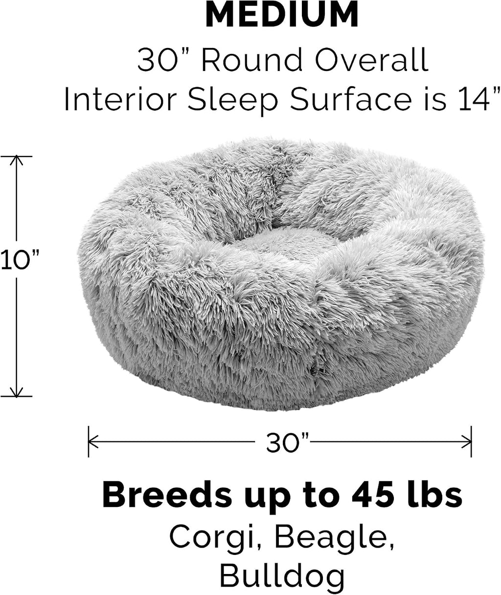 Furhaven Replacement Donut Dog Bed Cover Plush Long Faux Fur Calming Cuddler, Machine Washable - Misty Gray, Medium