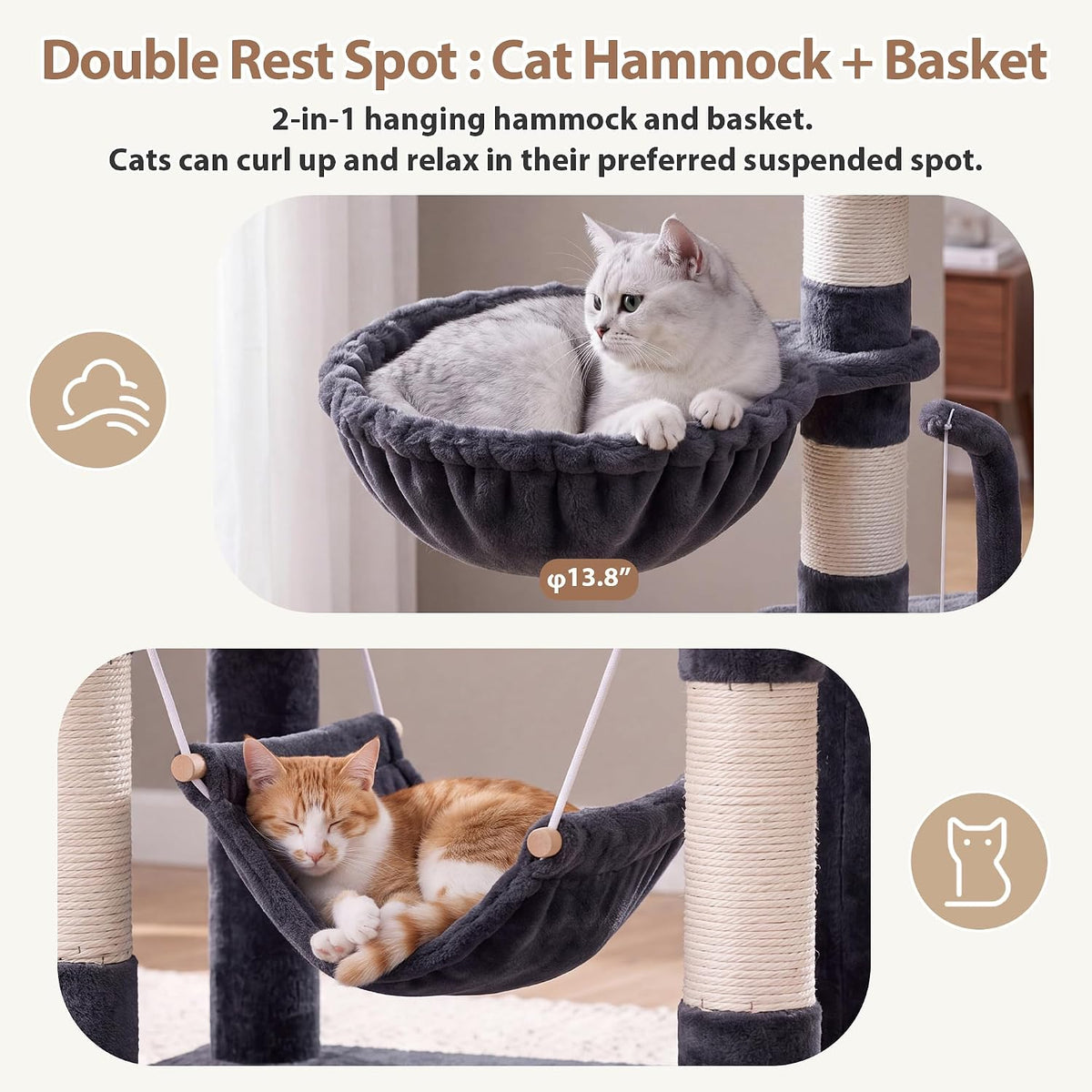 Gitelsnour Cat Tree, 63'' Cat Tower for Large Cats, Big Hammock GCT020G