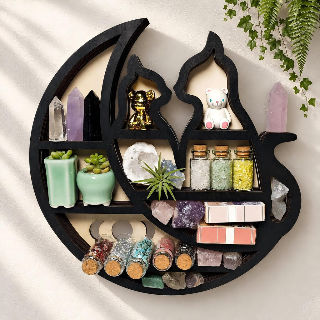 Crystal Display Shelf for Wall, Cute Cats Home Decor and Cats Lover gifts