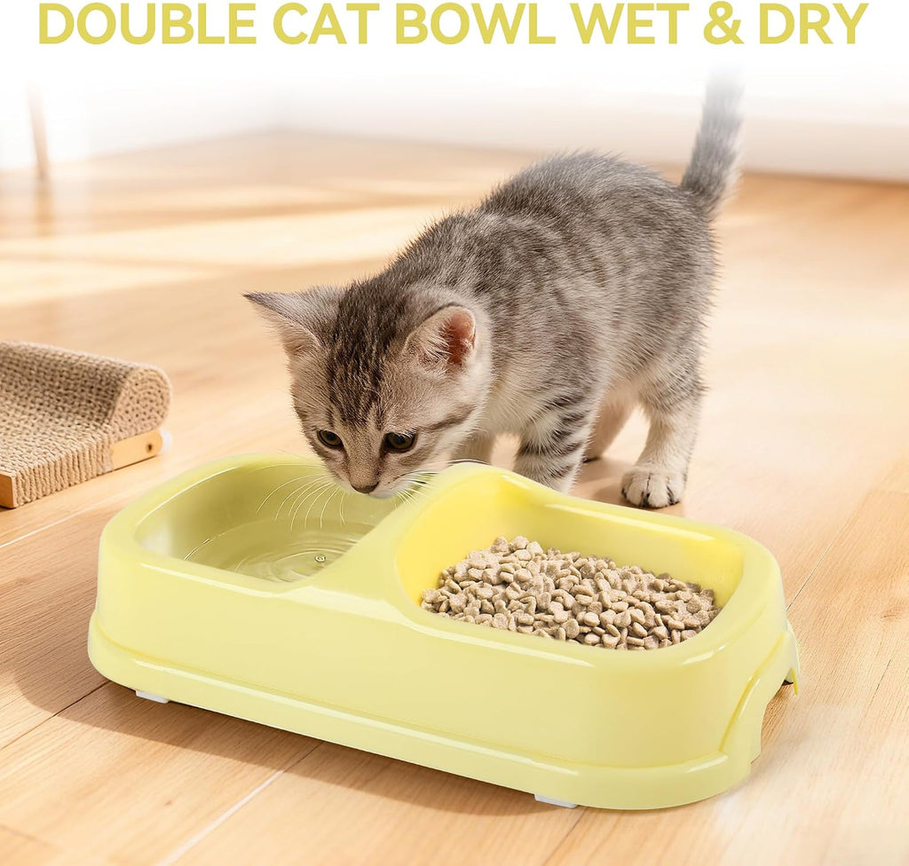PAWISE Cat Litter Box Set, Small Kitten Starter Kit, Includes Litter Box, Litter Scoop, Double Dish Feeding Bowl, Cat Mouse Toy, Kitty Ball Toy, Yellow