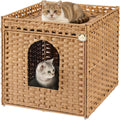 SETVSON Cat Litter Box Enclosure Furniture, Large PE Rattan Cabinet,Natural