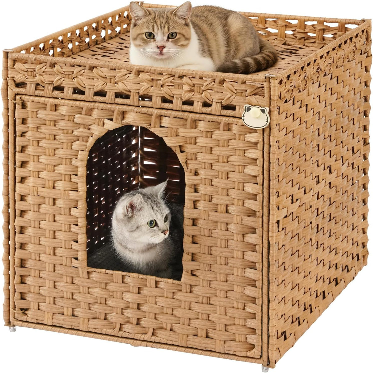 SETVSON Cat Litter Box Enclosure Furniture, Large PE Rattan Cabinet,Natural