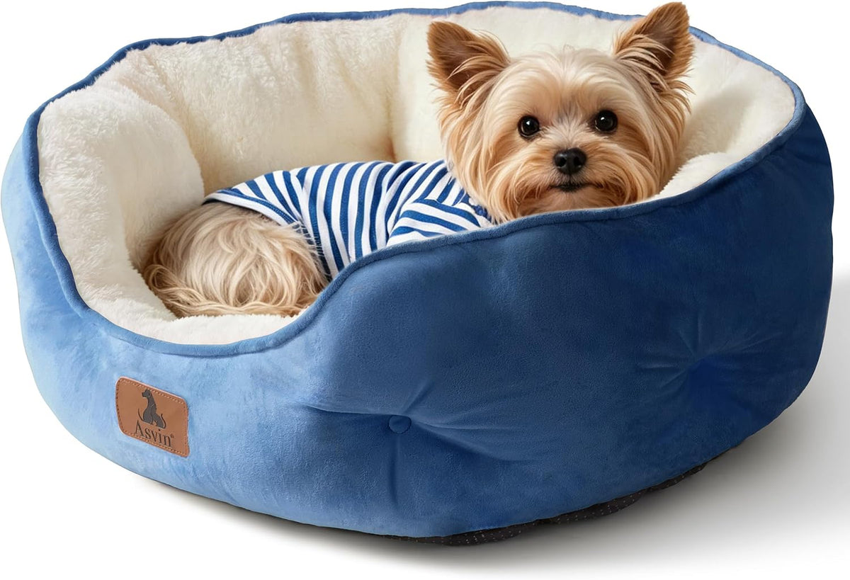 Asvin Medium Dog Bed for Medium Dogs, Cat Beds for Indoor Cats, Pet Bed for Puppy and Kitty, Extra Soft & Machine Washable with Anti-Slip & Water-Resistant Oxford Bottom, Light Blue, 25 inches