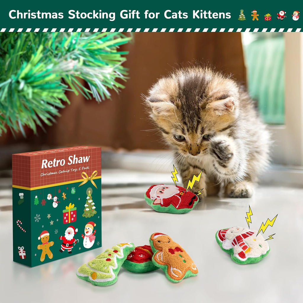 Retro Shaw Catnip Cat Toys Christmas, Cute Santa Claus Xmas Trees Snowman