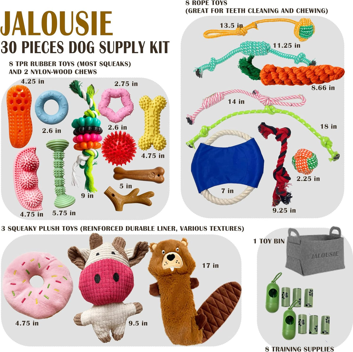 Jalousie Multipack Dog Squeaky Toys Bulk Bundle Pup Toy - Puppy Toys for Pets for Small Medium Breed (30 PCs Gift Basket)