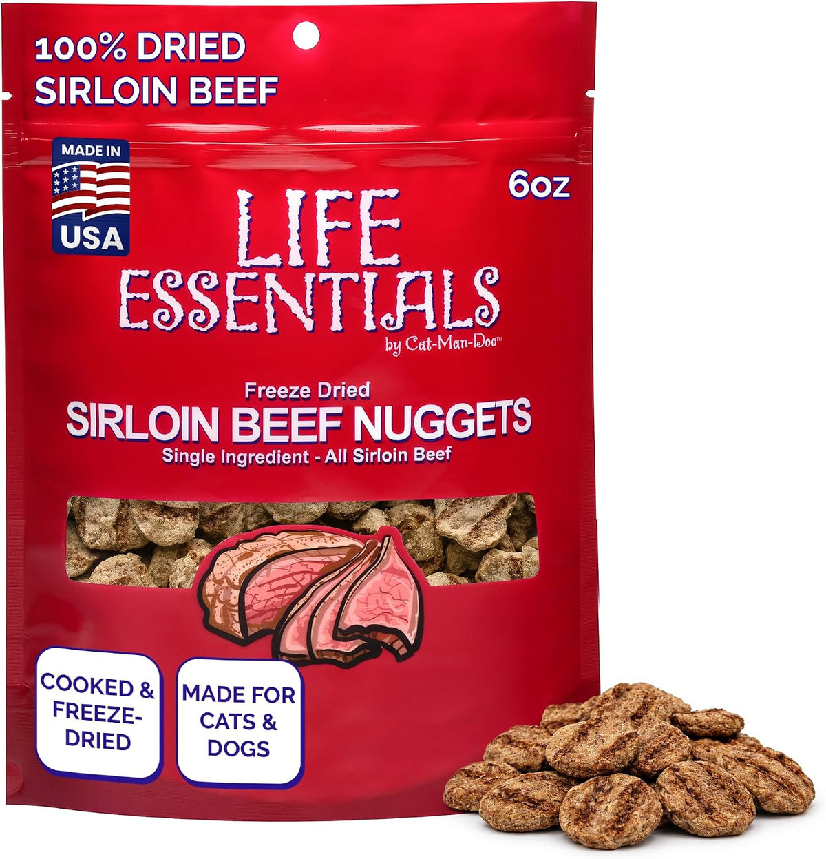 Life Essentials by Cat-Man-Doo | Freeze Dried Sirloin Beef Nuggets | 6oz