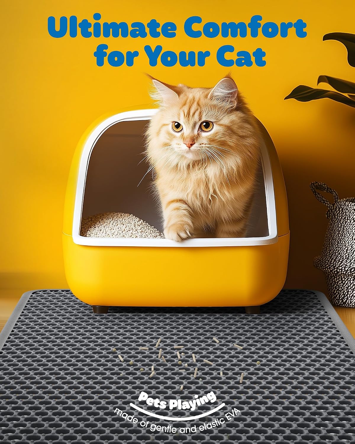 Powools Cat Litter Mat, 23.2 x 14.6 in, Waterproof, Non-Slip, Grey | Litter Trapping Mat, Easy to Clean, Litter Box Mat, Urine-Proof, Cat Toilet Training Systems Accessories, Indoor Cats