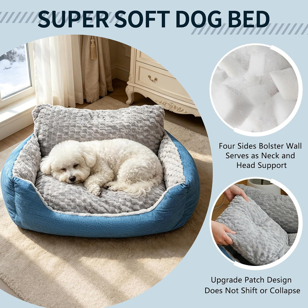 Dog Beds Large Sized Dog,35"x28"x13.7" Dual-Sided Bolster Pet Sofa, Machine Washable All Season Bed with Soft Plush & Linen Cushion, Non-Slip Bottom for Dogs Up to 66 lbs