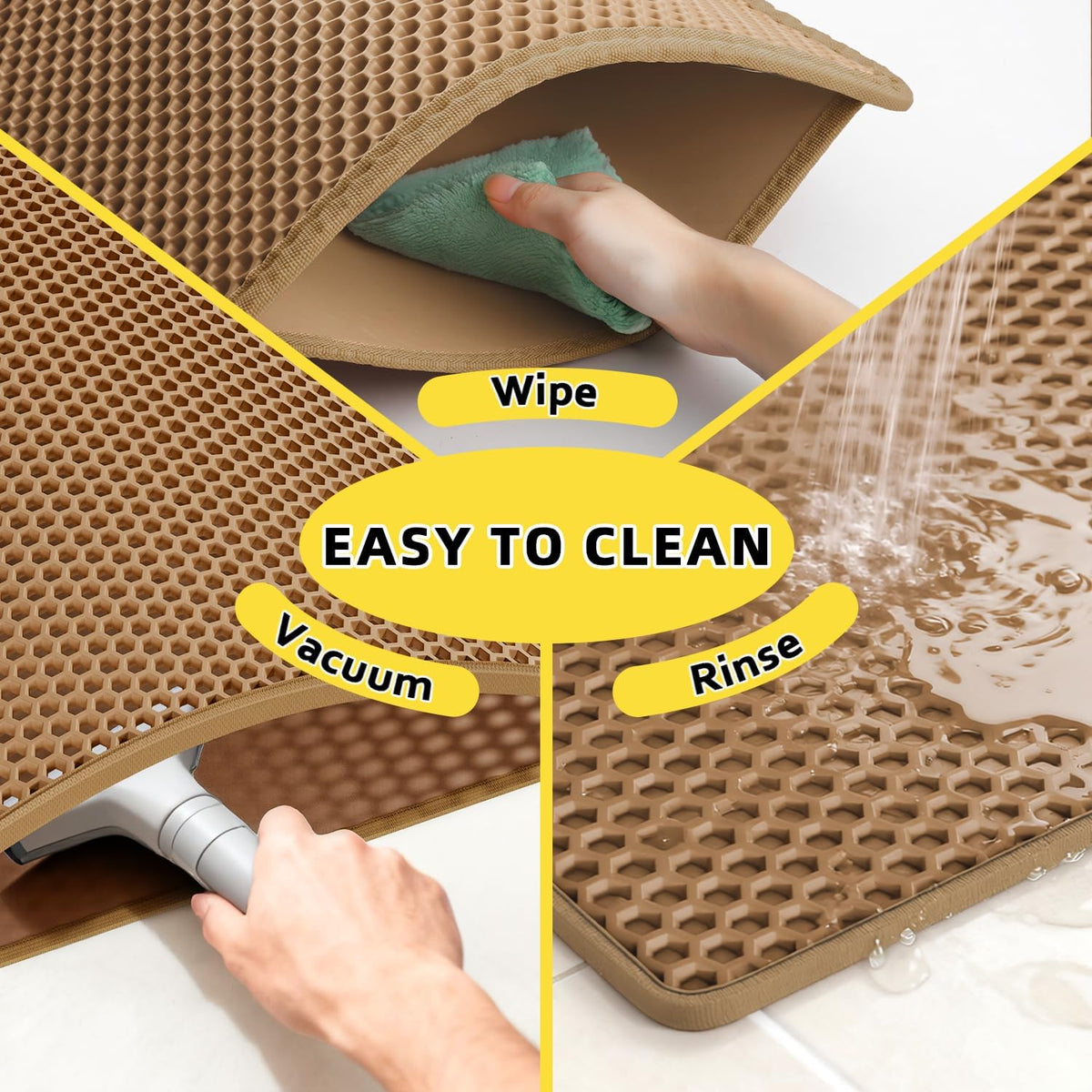 Cat Litter Mat, 30"x24", Waterproof, Easy to Clean (Brown-1Pack) | Double-Layer Honeycomb for Effective Litter Trapping, Premium Durable EVA, Non-Slip, Paw-Friendly Soft Surface