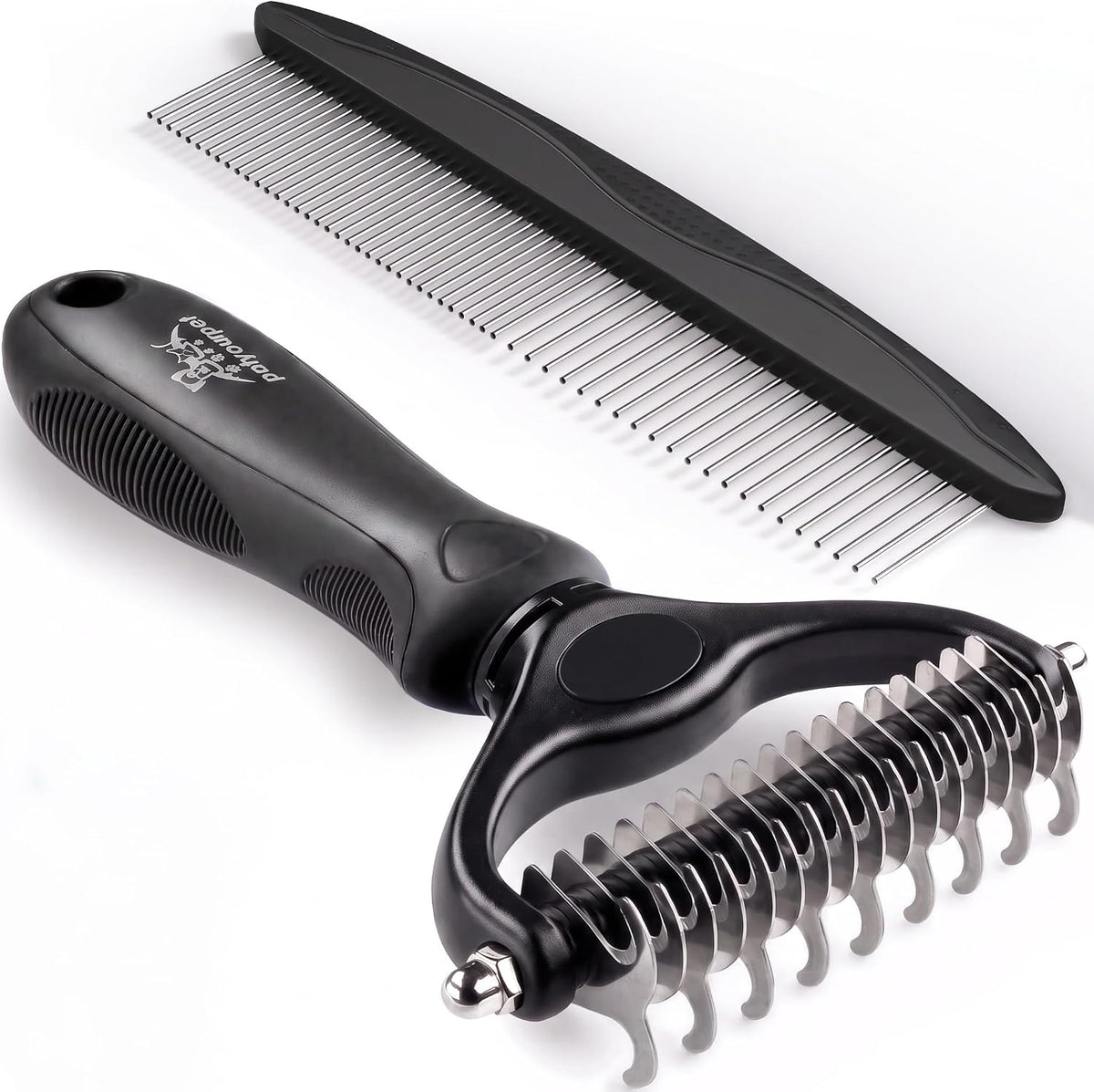 Pat Your Pet Deshedding Brush & Metal Comb Grooming Combo for Cats & Dogs