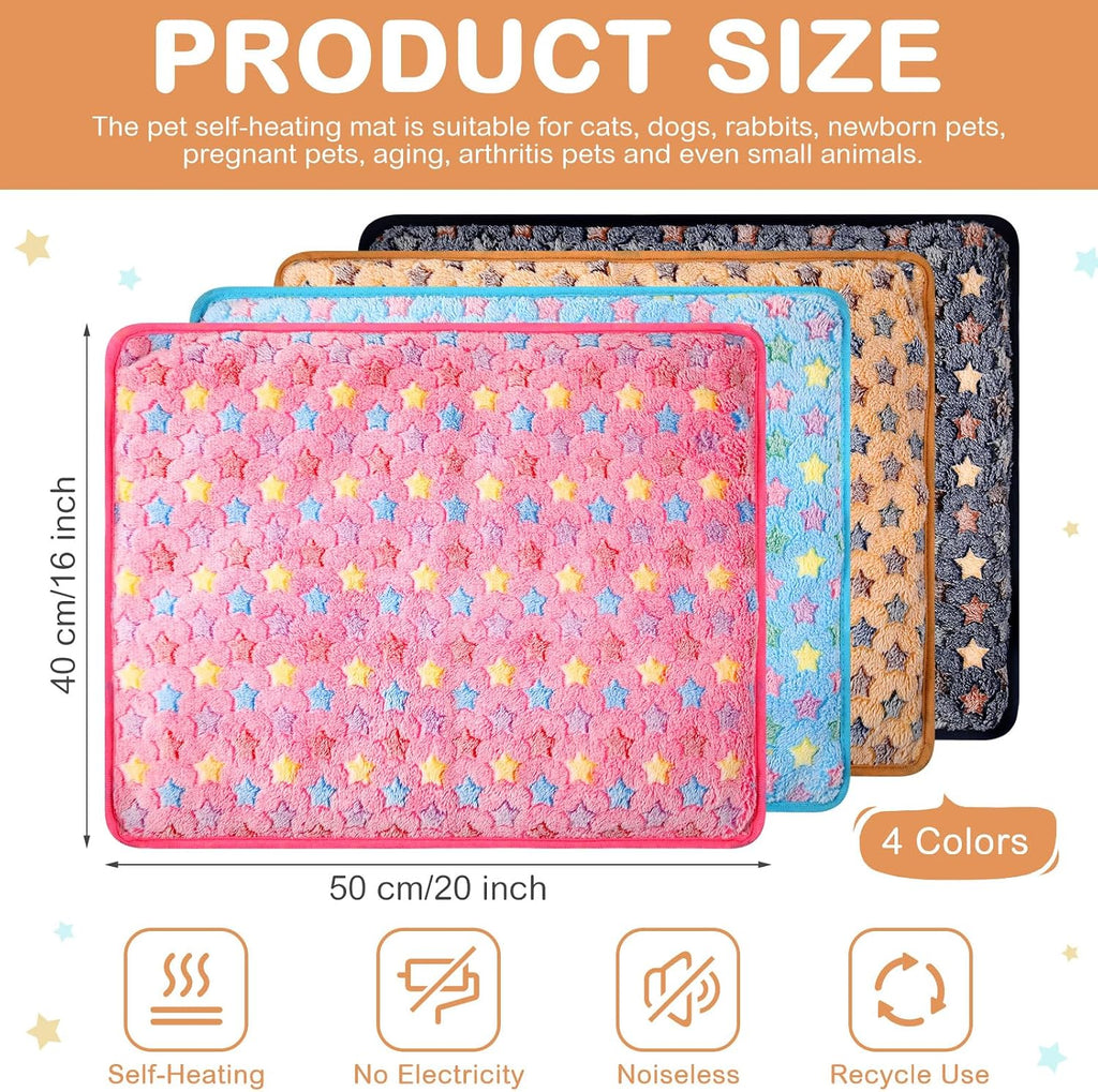 4 Pack Self Heating Cat Pad Self Warming Dog Mat, Small Star, 16 x 20 Inch