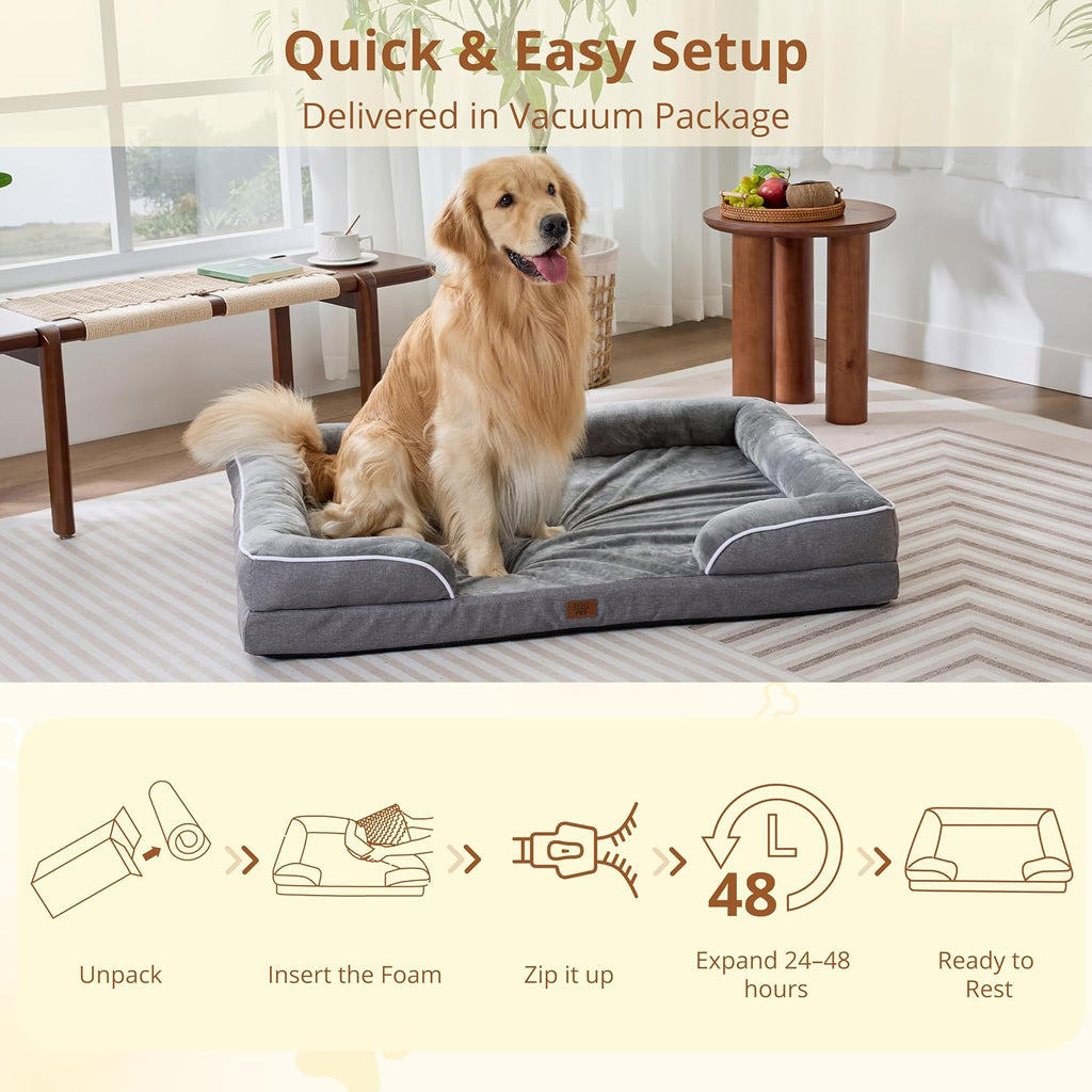 EGOHOME Washable Orthopedic Large Dog Bed 36IN Grey, Waterproof Pet Bed