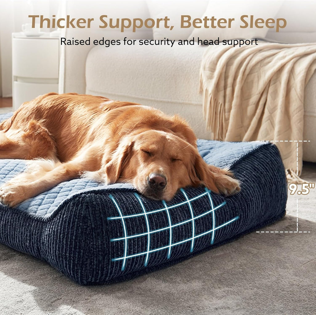 JOEJOY XL Orthopedic Dog Bed for Large Dogs - Extra Thick Foam Pet Bed Sofa with Bolster Sides, Large Sized Dog Couch Bed with Removable Washable Cover, Non-Slip Bottom, Blue (45"x32")