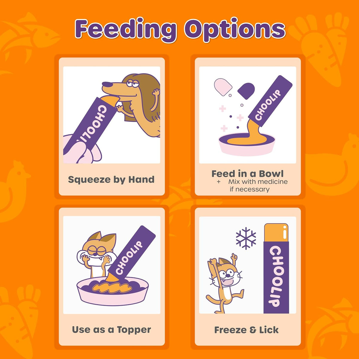 Choolip Squeeze Vita Stick Total Balance for Dogs & Cats, Daily Wellness Puree Treats with Korean Kimchi-Derived Postbiotics, Vitamins B, C & E, Grain Free, 15g x 4 Sticks