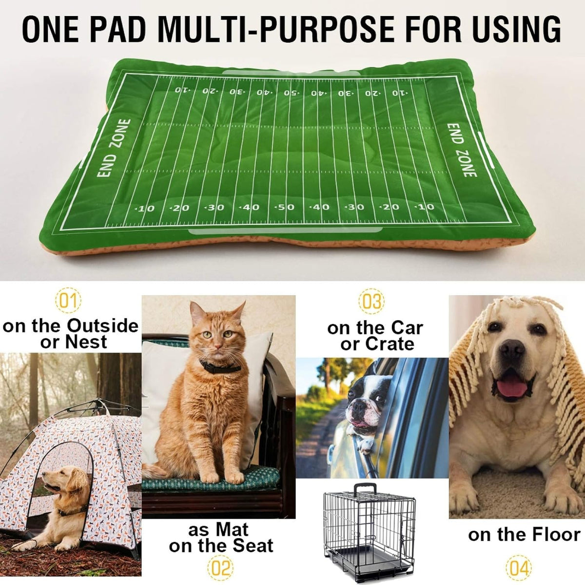Blueangle American Football Field Dog Bed Cat Bed, Rectangle Comfortable Pet Bed, Ultra Soft Calming Dog Bed for Small Medium Large Dogs, 18" x 24"