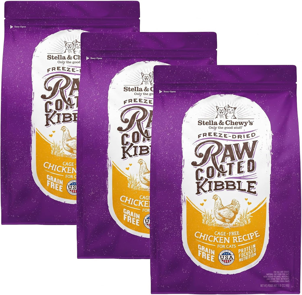 Stella & Chewy's Raw Coated Cat Food - High Protein, Grain-Free Kibble with Cage-Free Chicken - Premium Digestive Support with Probiotics - Natural Small Kibble - Perfect for Picky Eaters - 5 lb Bag