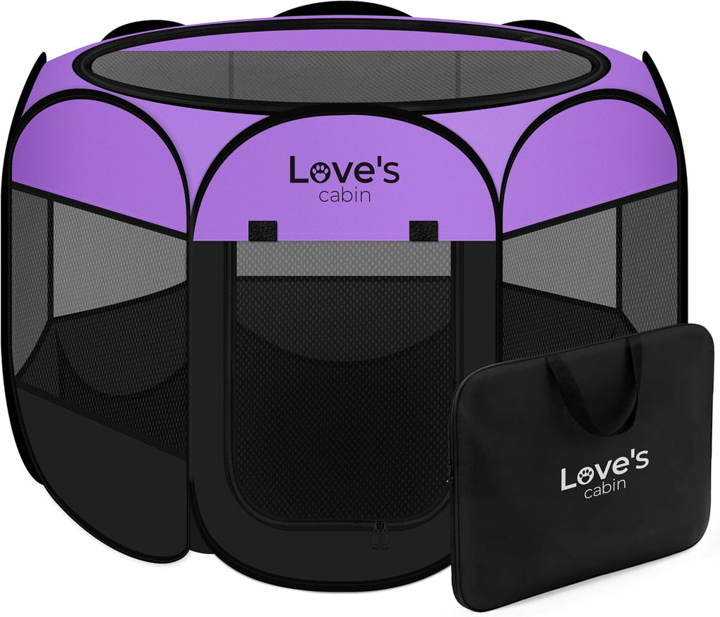 Love's cabin Pet Puppy Dog Playpen, Medium Dog Tent Crates Cage Indoor/Outdoor, Portable Playpen for Cat, Foldable Pop Up Dog Kennel Playpen with Carring Case, Removable Zipper Top, Purple