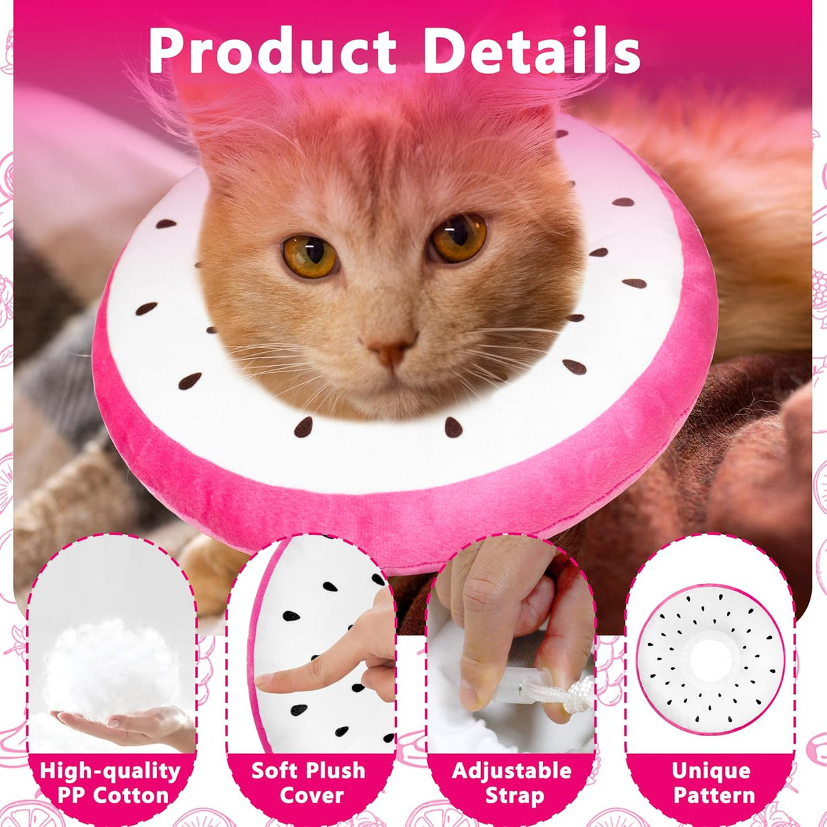Cat Cone Collar Soft, Cat Recovery Cone (Dragonfruit, S)