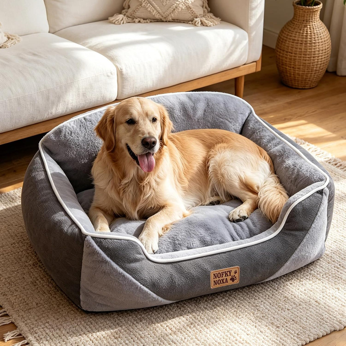 Orthopedic Dog Bed for Extra Large Dogs, XL Washable Dog Bed with Reversible Plush & Premium Corduroy Velvet, Removable Cover, Non-Slip Bottom, Calming Dog Sofa Bed, Grey, 47"x35"
