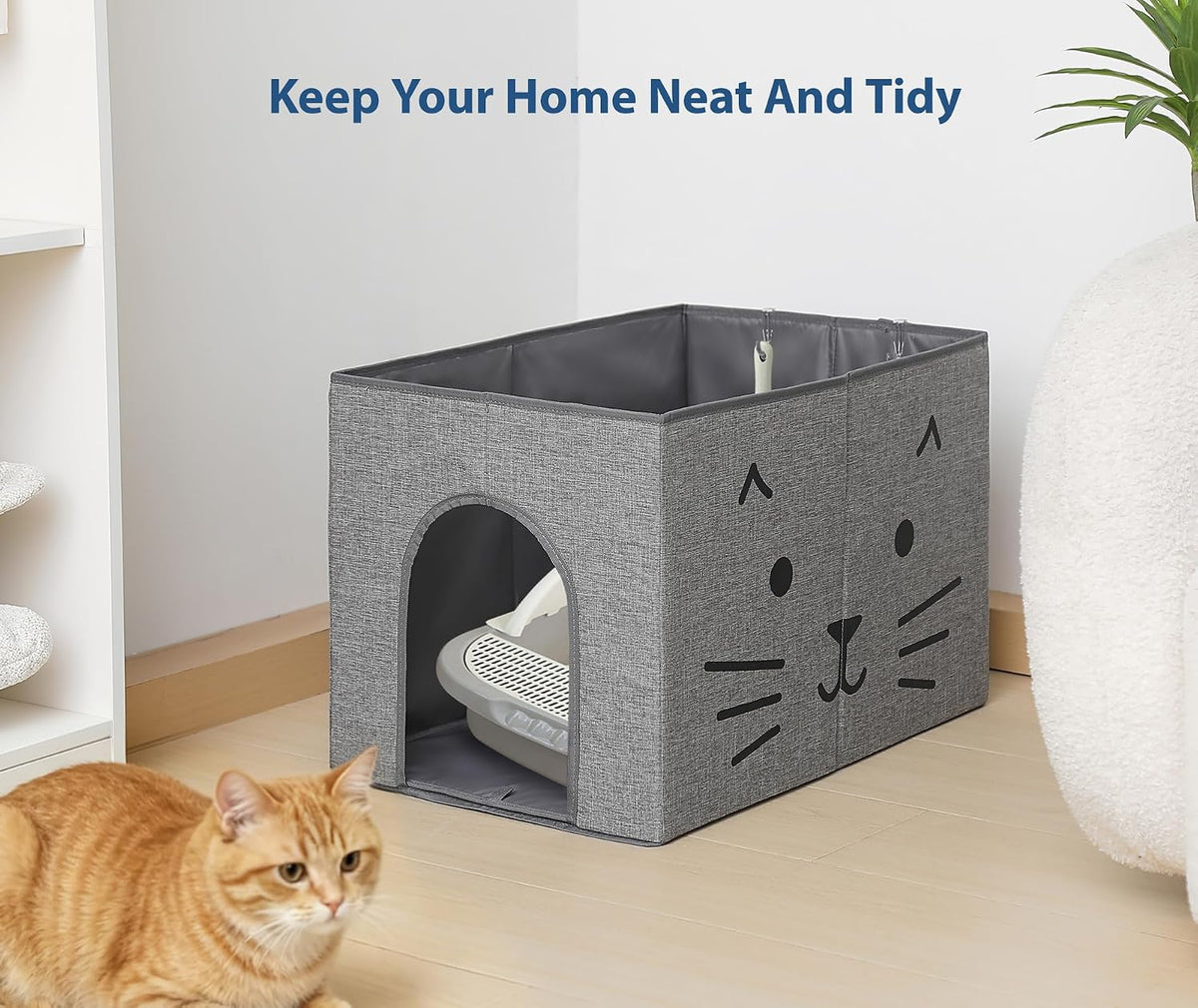 Dog Proof Cat Litter Box Enclosure, Gray
