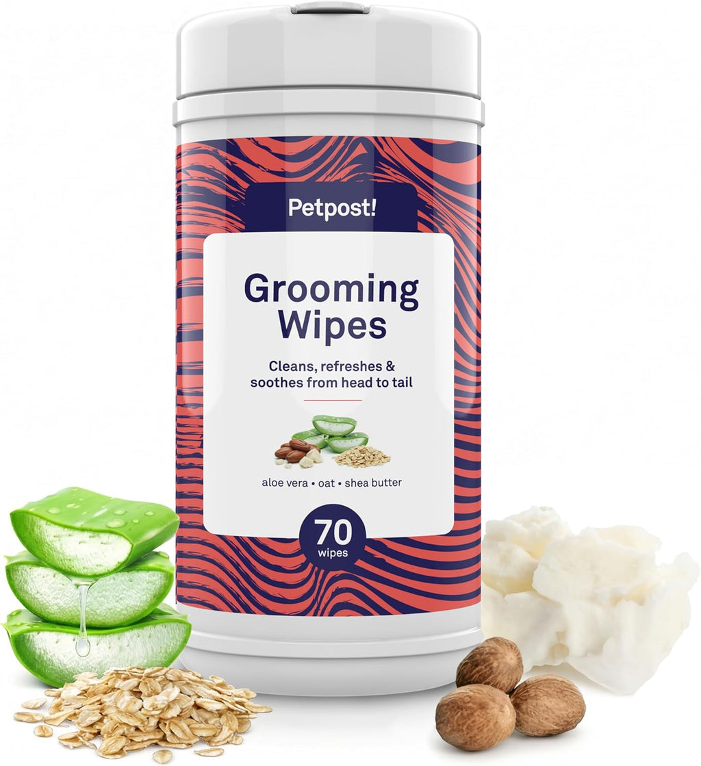 Petpost Large Grooming Wipes for Dogs | 70 Count Deodorizing Dog Cleaning Wipes with Coconut Extract & Aloe | Gentle Pet Wipes with Cherry Blossom Scent for Full-Body Grooming 