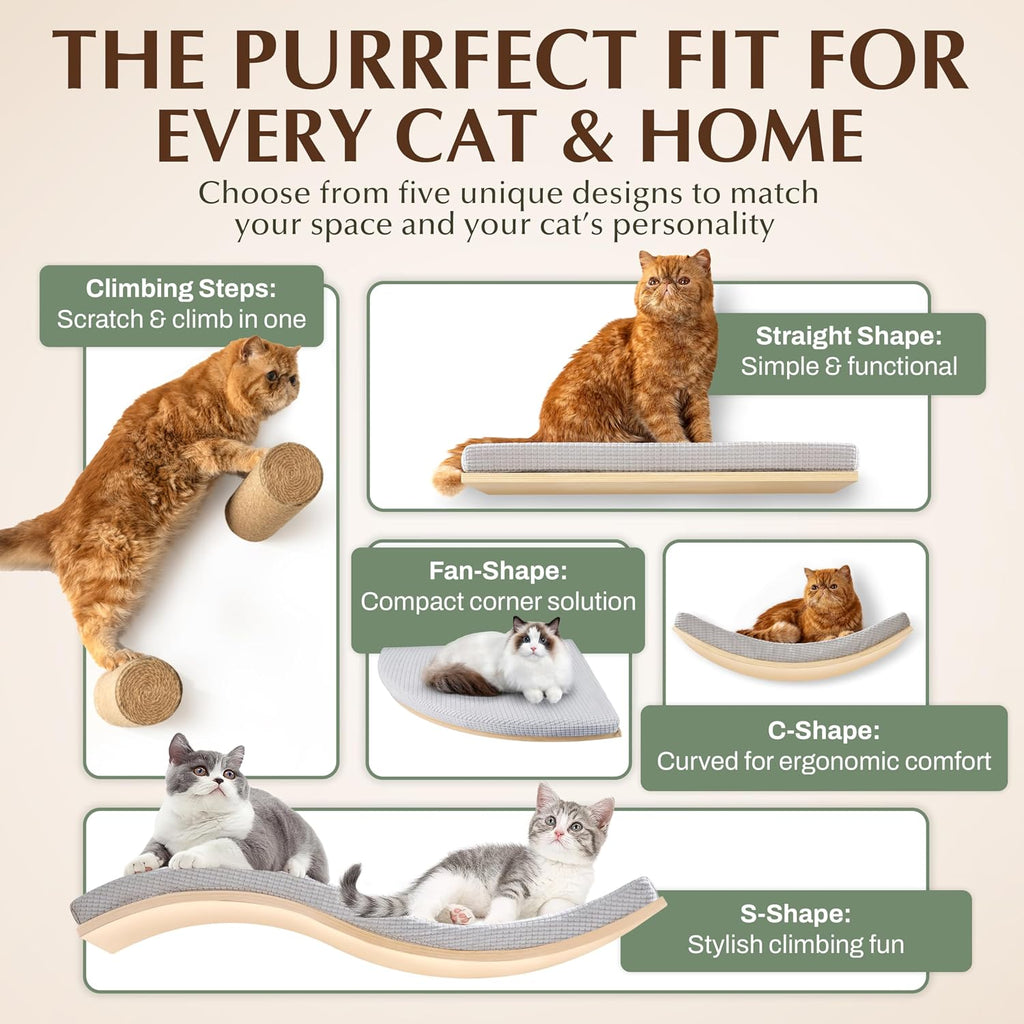 Extra Large 23.6”x12.6” CALLICO HAVEN- Stylish Cat Wall Shelves with Cushion, Modern Wall-Mounted Cat Tree Furniture, Window Cat Shelf & Perch, Sturdy/Hidden Mounts, Washable Cover - Flat Shape