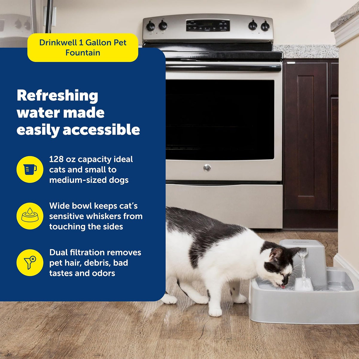 PetSafe Oasys Pet Fountain, 1 Gallon (128 oz), Cats & Small-Medium Dogs