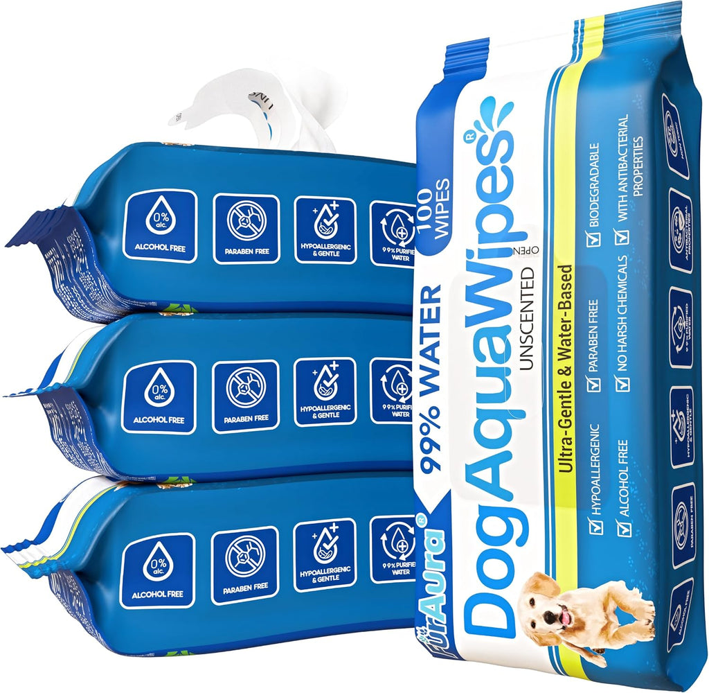 99% Water Dog Wipes for Sensitive Skin, Unscented, 8 x 8 Inch