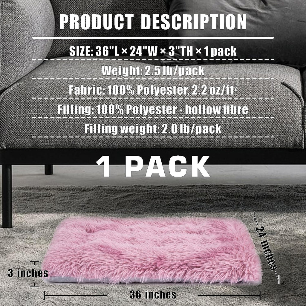 Machine Washable Dog Bed, Deluxe Plush Dog Crate Pad and Cat Bed, Anti-Slip Bottom Kennel Pad Mat, Fuzzy Pet Beds for Large, Medium, Small Dogs Breeds (Pink Mauve, 36.0"L x 24.0"W x 3.0"Th x 1 Pack)