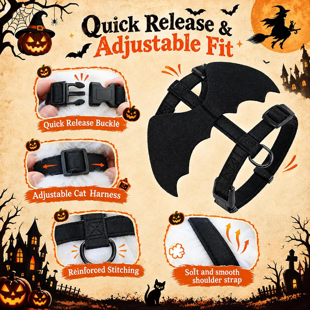 Tensho Cat Harness and Leash with Bat Wings Escape Proof Adjustable (M)