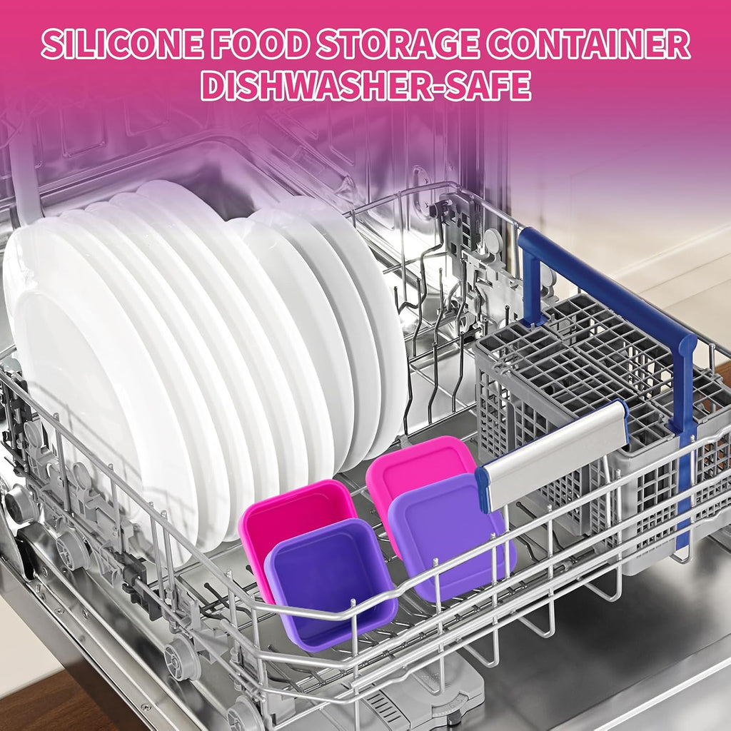 SLSON Cat Can Cover 5.5 oz Canned Food Storage Container, 2Pack Silicone Can Sealer with Airtight Lids Compatible with 5.5oz Friskies & 3.5oz Cesar Dog Can for Fridge to Keep Fresh (Violet and Rose)