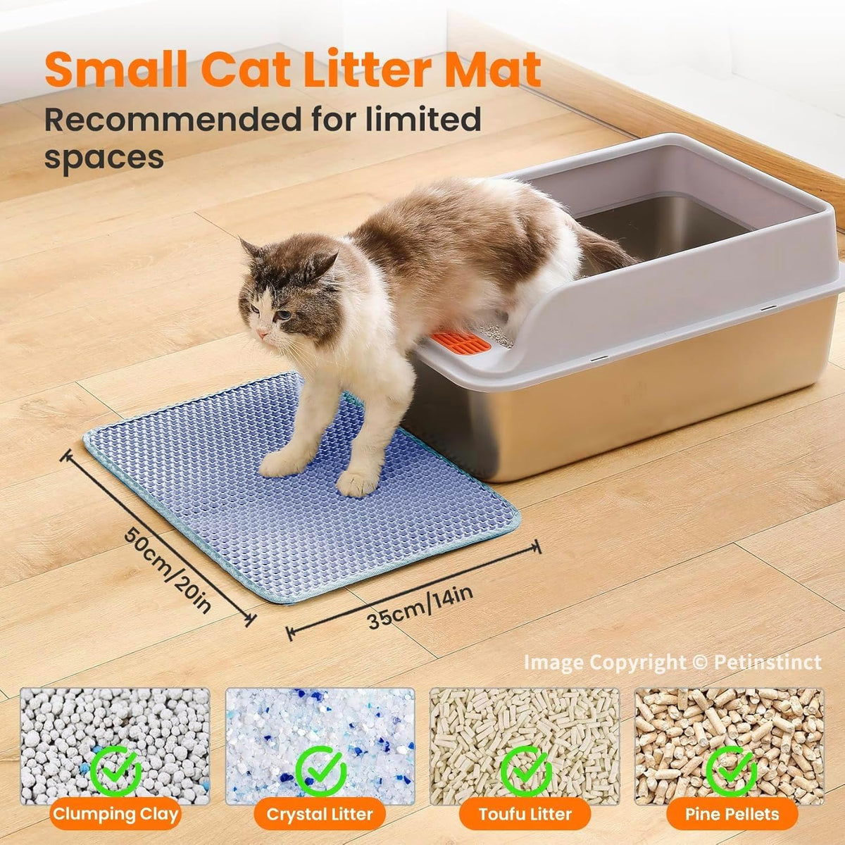 Small Cat Litter Mat, Double Layer Honeycomb Litter Box Mat | 20x14”, Reduces Litter Tracking, Waterproof, Non-Slip, Soft on Paws, Scratch Resistant, Easy to Clean, Blue