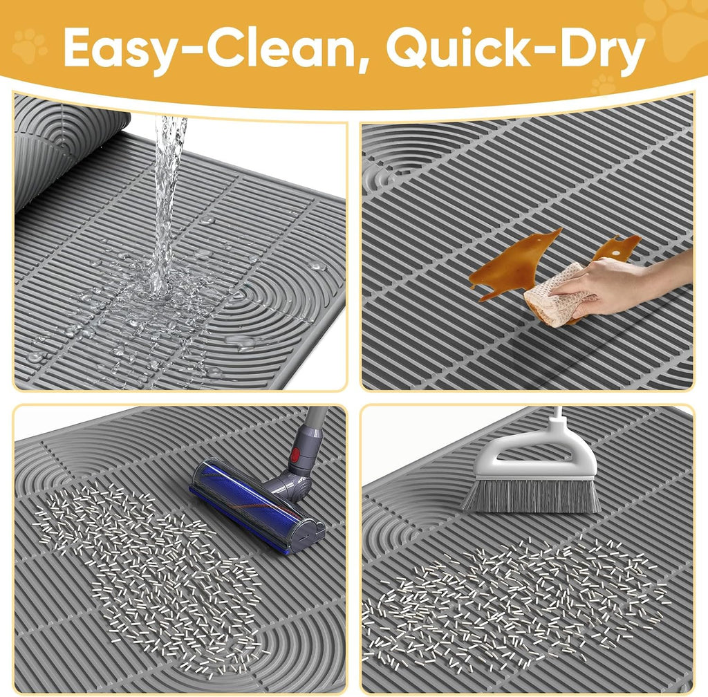 TRZZ XXL Cat Litter Mat, Large Silicone Waterproof Mat, Light Gray